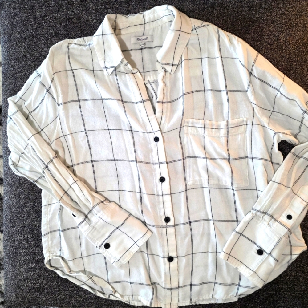 Madewell Black On Ivory Flannel Shirt with Black Buttons